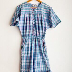 Northern Spirit Cotton Pink Blue Plaid Short Sleeve Romper M